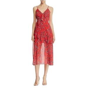KEEPSAKE the Label | Red Floral Heart and Soul Ruffle Midi Slip Dress | Large